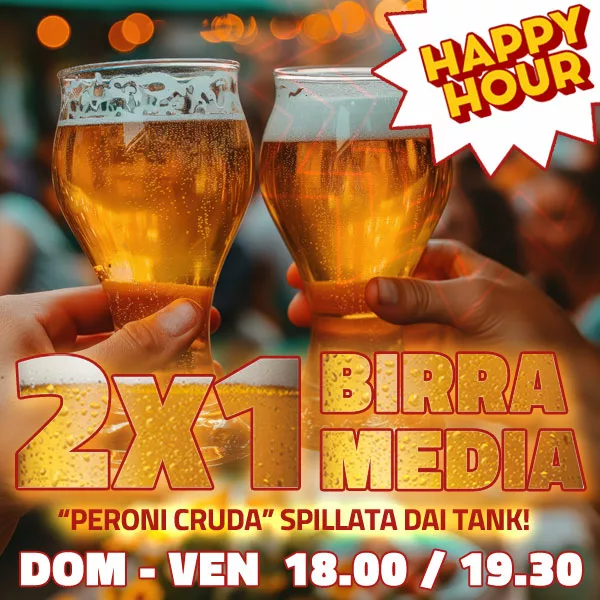 Nel ristorante di arrosticini Linopassamilvino a Torino c'è l'happy hour con il 2x1 sulla birra media Peroni cruda spillata perfettamente dai nostri tank.  Perfetto per la sete estiva! Approfittane